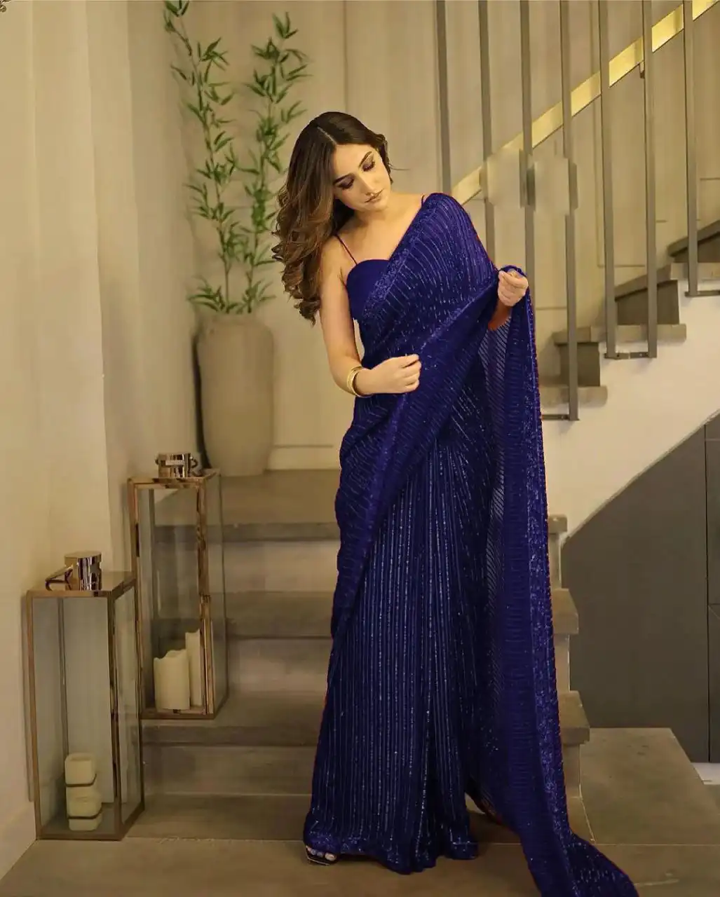 DF 3372 Navy Blue Georgette Heavy Sequins Embroidery Saree Casual, Party Wear, Wedding, Events, Festivals Wear Etc. Expected Delivery 4-6 Working Days 1799/ | Bollywood Sarees, Creative Sarees, Designer Sarees, Embroidered Sarees, Ethnic Saree, Modern Digital sarees, Party Wear Sarees, Sarees
