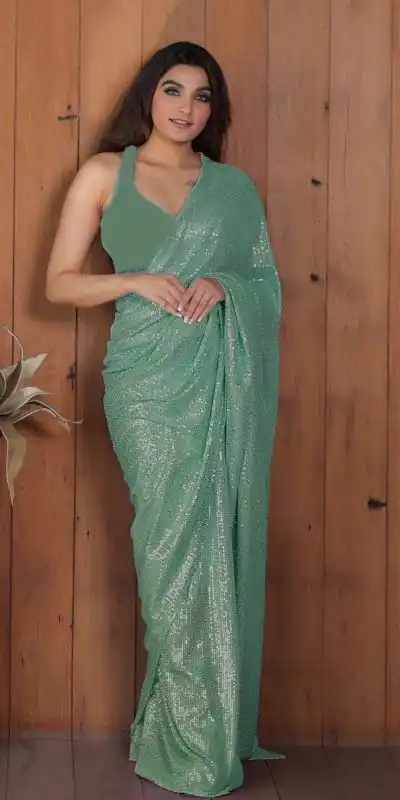 DF Sequins Rani Pista Green Georgette Double Run Embroidery Saree Casual, Party Wear, Events, Festivals Wear Expected Delivery 4-6 Working Days 1750 /- | Bollywood Sarees, Creative Sarees, Designer Sarees, Embroidered Sarees, Ethnic Saree, Modern Digital sarees, Party Wear Sarees, Sarees