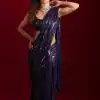 Perfect Royal Blue Color Georgette Double Run Embroidery Saree