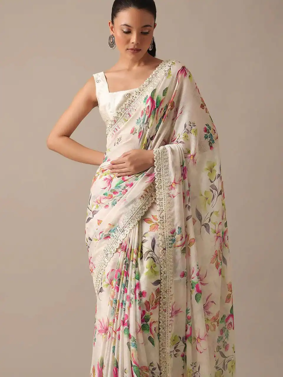 BT 1210 White Color Georgette Digital Prints Embroidery Codding Sequins Work Saree Casual, Party Wear, Traditional Wear, Wedding Wear, Events Etc.@1899/- | Bollywood Sarees, Creative Sarees, Designer Sarees, Ethnic Saree, Modern Digital sarees, Party Wear Sarees, Sarees