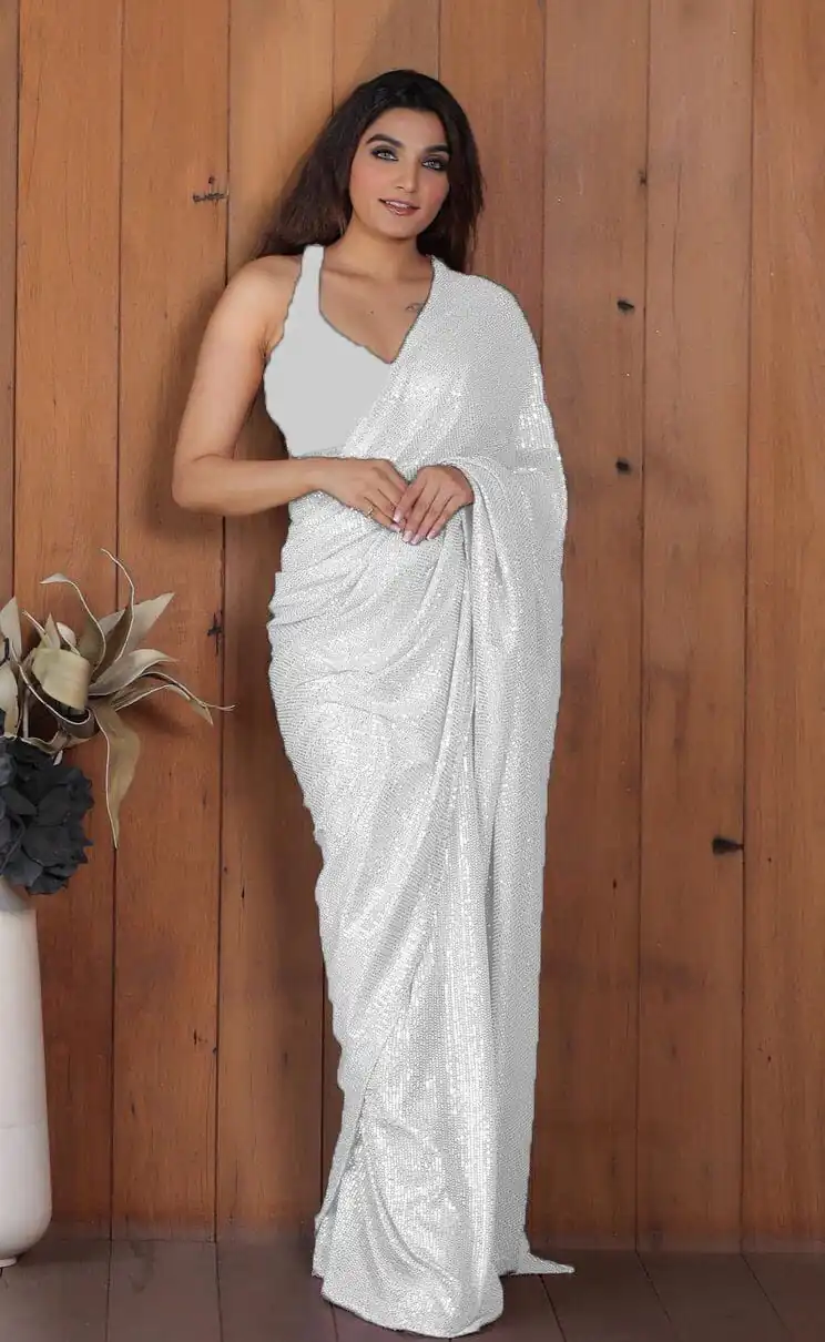 DF Sequins Rani White Georgette Double Run Embroidery Saree Casual, Party Wear, Events, Festivals Wear Expected Delivery 4-6 Working Days 1750 /- | Bollywood Sarees, Creative Sarees, Designer Sarees, Embroidered Sarees, Ethnic Saree, Modern Digital sarees, Party Wear Sarees, Sarees