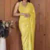 Perfect Yellow Color Georgette Double Run Embroidery Saree