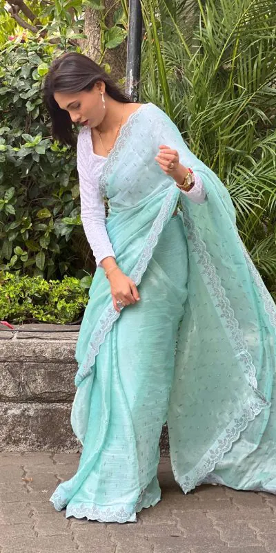DDH Burbary Blue  Color Shining Diamond Work All Over Saree Events Casual, Wedding, Festive, Events Etc. Expected Delivery  4-6 Working Days @1850/- | Bollywood Sarees, Creative Sarees, Designer Sarees, Embroidered Sarees, Ethnic Saree, Modern Digital sarees, Party Wear Sarees, Sarees