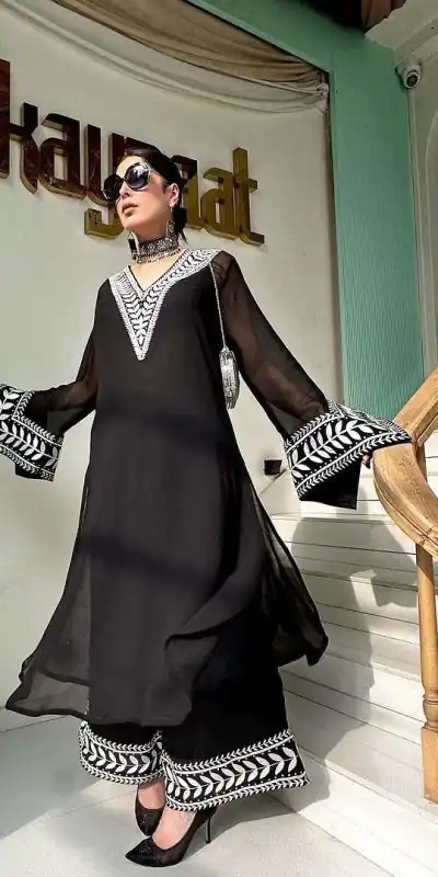 RTC 5678 Black Color Foix Georgette thread Sequence Work Kurti Casual, Wedding, Party, Festive, Events Etc. Expected Delivery 4-6 Working Days @1849/- | Bollywood Kurti, Creative Kurtis, Designer Kurti, Kurti, Party Wear Kurti, Selfie Kurti