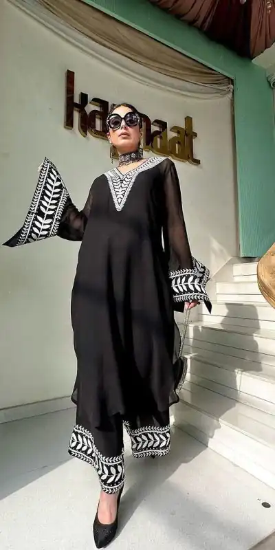 RTC 5678 Black Color Foix Georgette thread Sequence Work Kurti Casual, Wedding, Party, Festive, Events Etc. Expected Delivery 4-6 Working Days @1849/- | Bollywood Kurti, Creative Kurtis, Designer Kurti, Kurti, Party Wear Kurti, Selfie Kurti