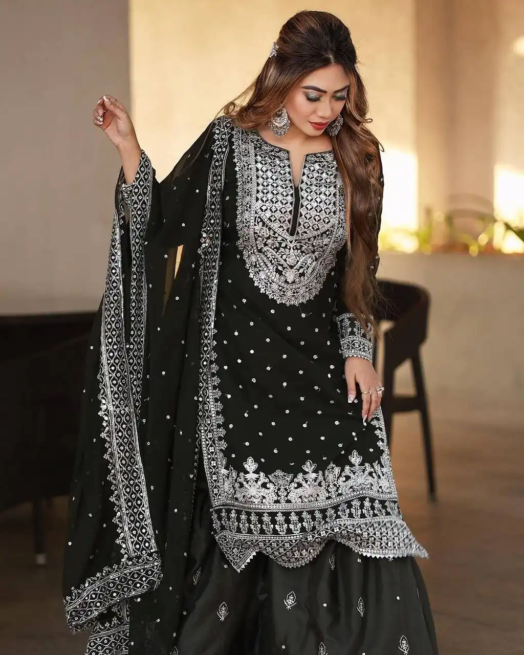 SSR 449 Black Color Georgette Embroidery Sequence Salwar Suit Wedding, Party, Festive, Events Expected Delivery 4-6 Working Days @ 2049/- Only | Casual Suits, Creative suits, Designer Suits, Party Wear Suits, Salwar suit, Straight Suits