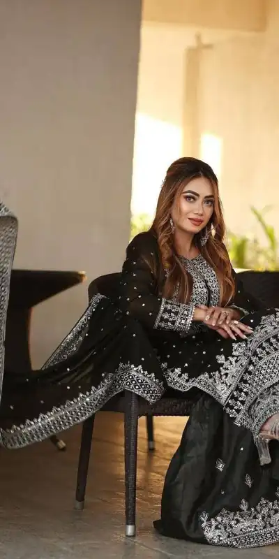 SSR 449 Black Color Georgette Embroidery Sequence Salwar Suit Wedding, Party, Festive, Events Expected Delivery 4-6 Working Days @ 2049/- Only | Casual Suits, Creative suits, Designer Suits, Party Wear Suits, Salwar suit, Straight Suits