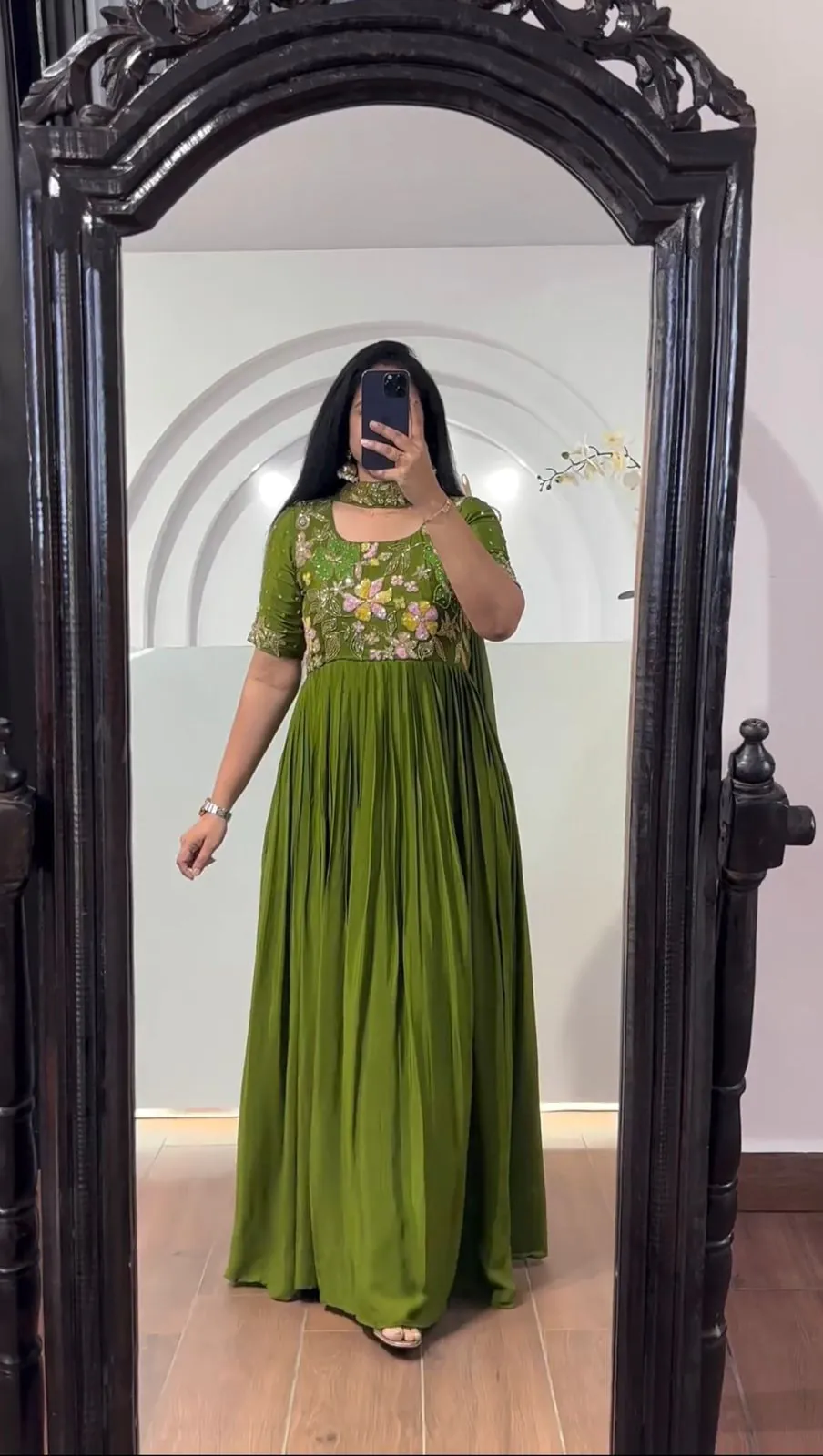 MF 499 Green Color Faux Georgette Multi-Thread Embroidered Work Anarkali Suit Wedding, Party, Festive, Events Etc. Expected 4-6 Working Days @1599/- | Anarkali Suits, Bollywood Anarkali, Creative-Anarkali, Designer Anarkali, Embroidered Anarkali, Party Wear Anarkali
