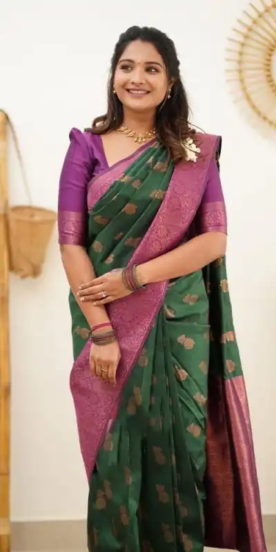 KP - 4061 Green Color Soft Lichi Silk Jacquard On All Over Saree Casual, Party Wear, Wedding, Events Etc. Expected Delivery 4-6 Working Days @1449/- | Bollywood Sarees, Creative Sarees, Designer Sarees, Embroidered Sarees, Ethnic Saree, Modern Digital sarees, Party Wear Sarees, Sarees