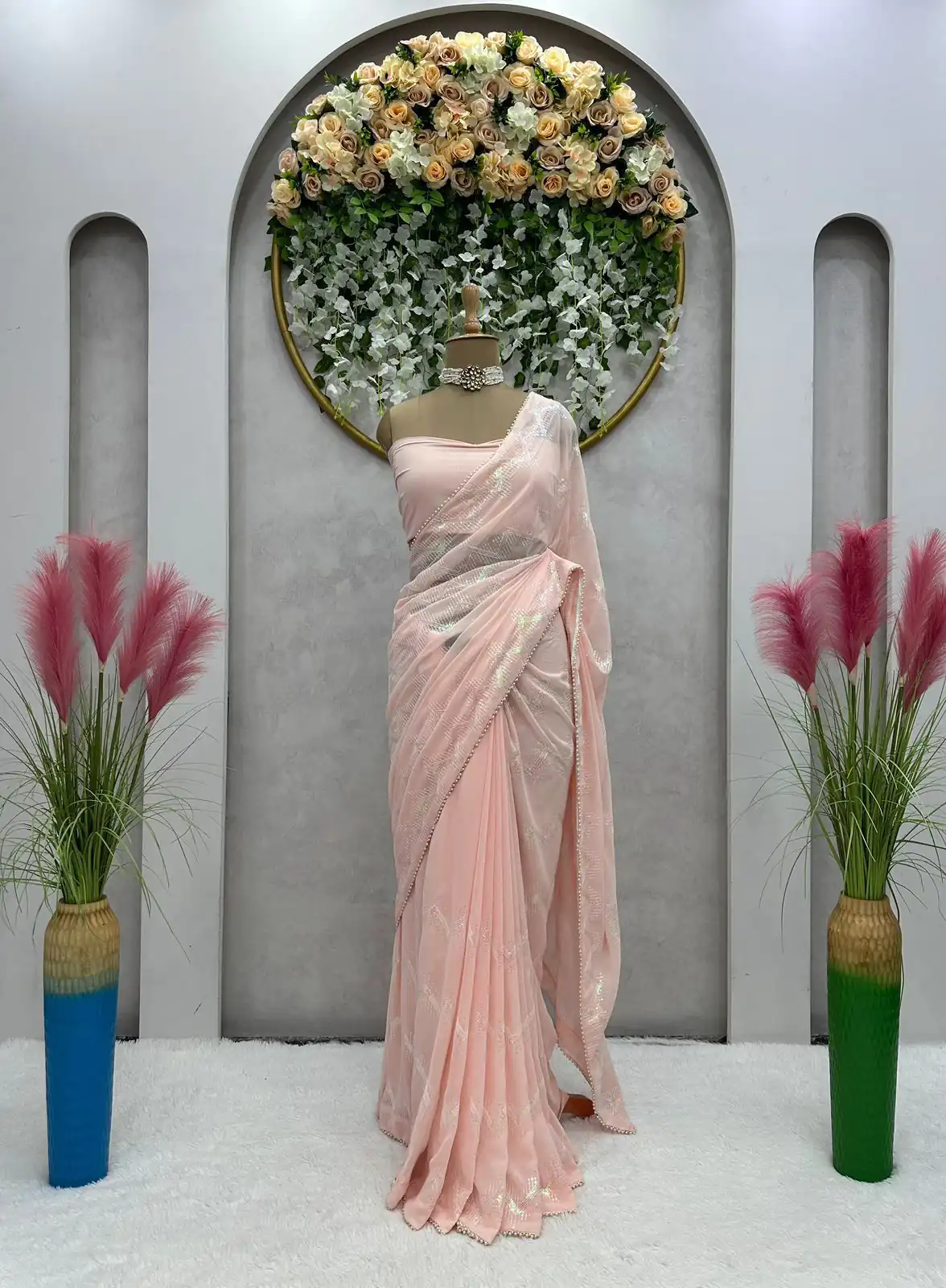 KD 401 Light Pink  Georgette Thread Sequence Lace Saree Casual, Party, Wedding, Festive, Events Etc.  Expected Delivery 4-6 Working Days @1799/- | Bollywood Sarees, Creative Sarees, Designer Sarees, Embroidered Sarees, Modern Digital sarees, Party Wear Sarees, Sarees