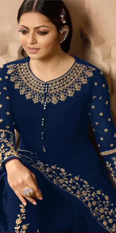 LT NITYA 3803 Navy Blue Color Georgette With Cording Work Sharara Suit Wedding, Festive, Party Events Etc. Expected Delivery 4-6 Working Days @1949/- | Jump Suits, Casual Suits, Creative suits, Designer Suits, Palazzo Suits, Party Wear Suits, Patiala Suits, Salwar suit, Straight Suits
