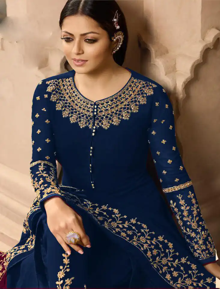 LT NITYA 3803 Navy Blue Color Georgette With Cording Work Sharara Suit Wedding, Festive, Party Events Etc. Expected Delivery 4-6 Working Days @1949/- | Jump Suits, Casual Suits, Creative suits, Designer Suits, Palazzo Suits, Party Wear Suits, Patiala Suits, Salwar suit, Straight Suits