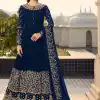 Pretty Navy Blue Color Georgette With Cording Work Sharara Suit