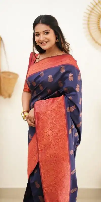 KP - 4061 Navy Blue Color Soft Lichi Silk Jacquard On All Over Saree Casual, Party Wear, Wedding, Events Etc. Expected Delivery 4-6 Working Days @1449/- | Bollywood Sarees, Creative Sarees, Designer Sarees, Embroidered Sarees, Ethnic Saree, Modern Digital sarees, Party Wear Sarees, Sarees