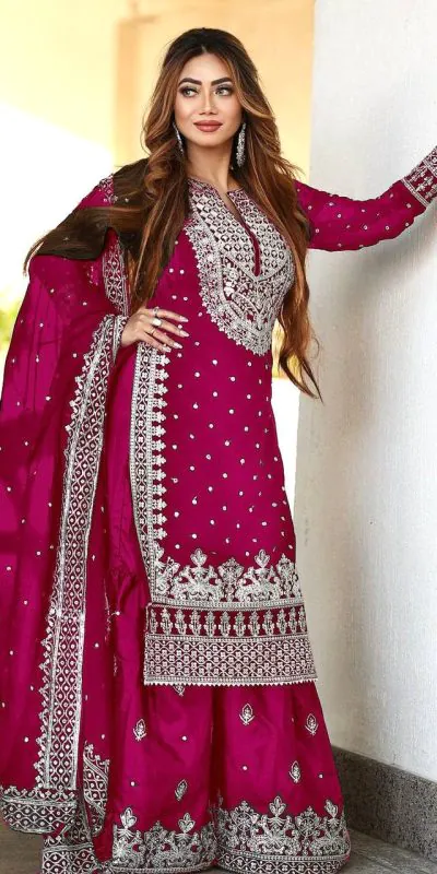 SSR 449 Pink Color Georgette Embroidery Sequence Salwar Suit Wedding, Party, Festive, Events Expected Delivery 4-6 Working Days @ 2049/- Only | Casual Suits, Creative suits, Designer Suits, Party Wear Suits, Salwar suit, Straight Suits
