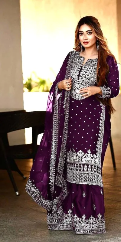 SSR 449 Purple Color Georgette Embroidery Sequence Salwar Suit Wedding, Party, Festive, Events Expected Delivery 4-6 Working Days @ 2049/- Only | Casual Suits, Creative suits, Designer Suits, Party Wear Suits, Salwar suit, Straight Suits