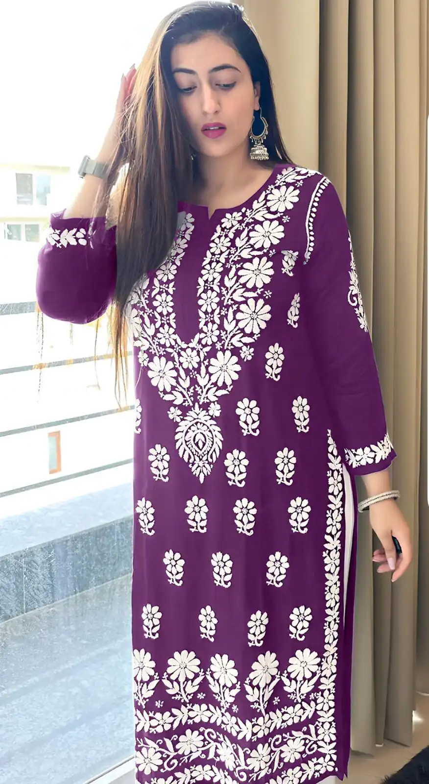 MJF 1023 Purple Color Heavy Rayon Cotton Style Embroidery Work Kurti Wedding, Party, Festive, Events Etc.   Expected Delivery 4-6 Working Days @1499/- | Bollywood Kurti, Creative Kurtis, Designer Kurti, Kurti, Party Wear Kurti, Selfie Kurti