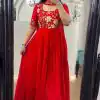 MF499 Red  Color Faux Georgette Multi-Thread Embroidered Work Anarkali Suit Wedding, Party, Festive, Events Etc. Expected Delivery  4-6 Working Days @1599/- | Anarkali Suits, Bollywood Anarkali, Boutique Collection, Creative-Anarkali, Designer Anarkali, Dress Materials, Embroidered Anarkali, Party Wear Anarkali, Saree Materials