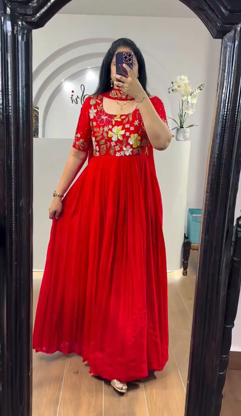 MF499 Red  Color Faux Georgette Multi-Thread Embroidered Work Anarkali Suit Wedding, Party, Festive, Events Etc. Expected Delivery  4-6 Working Days @1599/- | Anarkali Suits, Bollywood Anarkali, Boutique Collection, Creative-Anarkali, Designer Anarkali, Dress Materials, Embroidered Anarkali, Party Wear Anarkali, Saree Materials