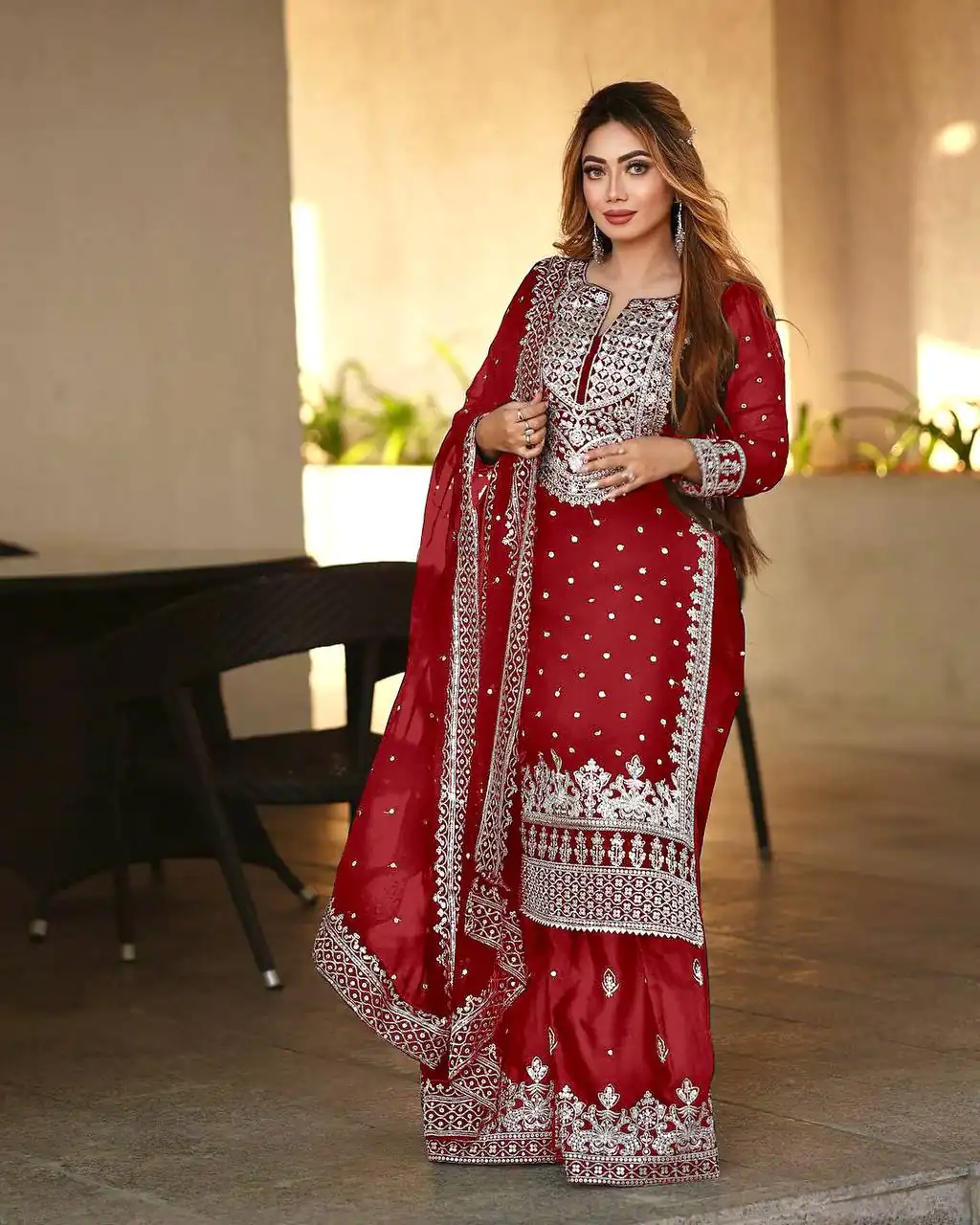 SSR 449 Red Color Georgette Embroidery Sequence Salwar Suit Wedding, Party, Festive, Events Expected Delivery 4-6 Working Days @ 2049/- Only | Casual Suits, Creative suits, Designer Suits, Party Wear Suits, Salwar suit, Straight Suits