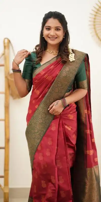 KP 4061 Red Color Soft Lichi Silk Jacquard On All Over Saree Casual, Party Wear, Wedding, Events Etc. Expected Delivery 4-6 Working Days @1449/- | Bollywood Sarees, Creative Sarees, Designer Sarees, Embroidered Sarees, Ethnic Saree, Modern Digital sarees, Party Wear Sarees, Sarees