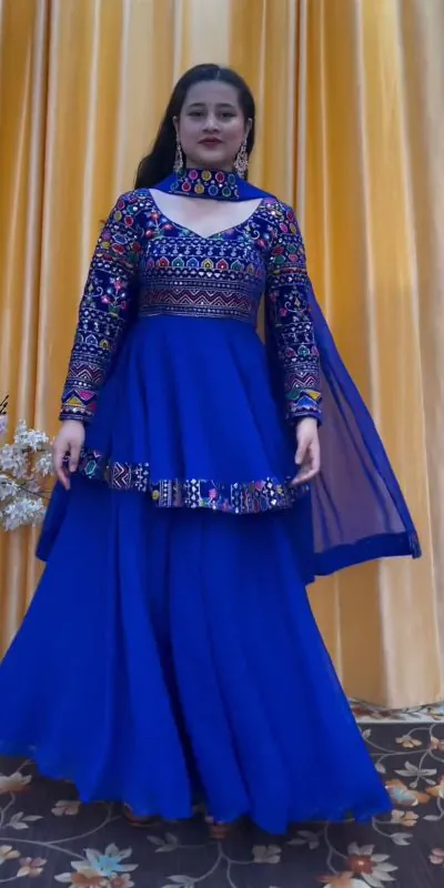  FC 5684 Royal Blue Top Georgette Embroidery Work Sharara Suit : Heavy Net Thread Work Wedding, Party, Festive, Events Etc.   Expected Delivery  @2149/- Only | Jump Suits, Casual Suits, Creative suits, Designer Suits, Palazzo Suits, Party Wear Suits, Salwar suit, Straight Suits