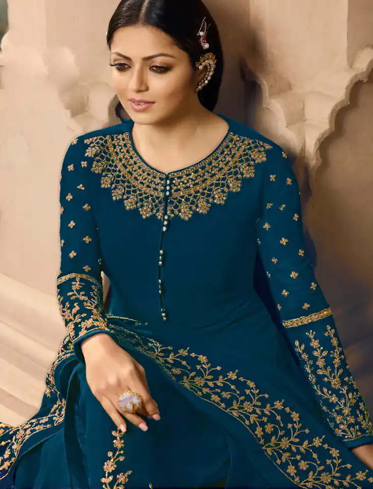 LT NITYA 3803 Royal Blue Color Georgette With Cording Work Sharara Suit Wedding, Festive, Party Events Etc. Expected Delivery 4-6 Working Days @1949/- | Jump Suits, Casual Suits, Creative suits, Designer Suits, Palazzo Suits, Party Wear Suits, Patiala Suits, Salwar suit, Straight Suits