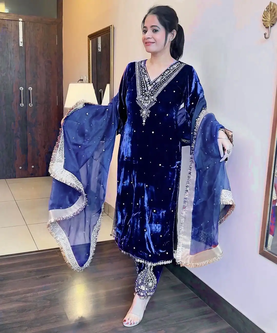 AD 134 Royal Blue Color Heavy Pure Viscose Velvet Embroidery Sharara Suit Wedding, Party, Festive, Events Etc. Expected Delivery  4-6 Working Days @2099/- | Casual Suits, Jump Suits, Creative suits, Designer Suits, Palazzo Suits, Party Wear Suits, Patiala Suits, Salwar suit, Straight Suits