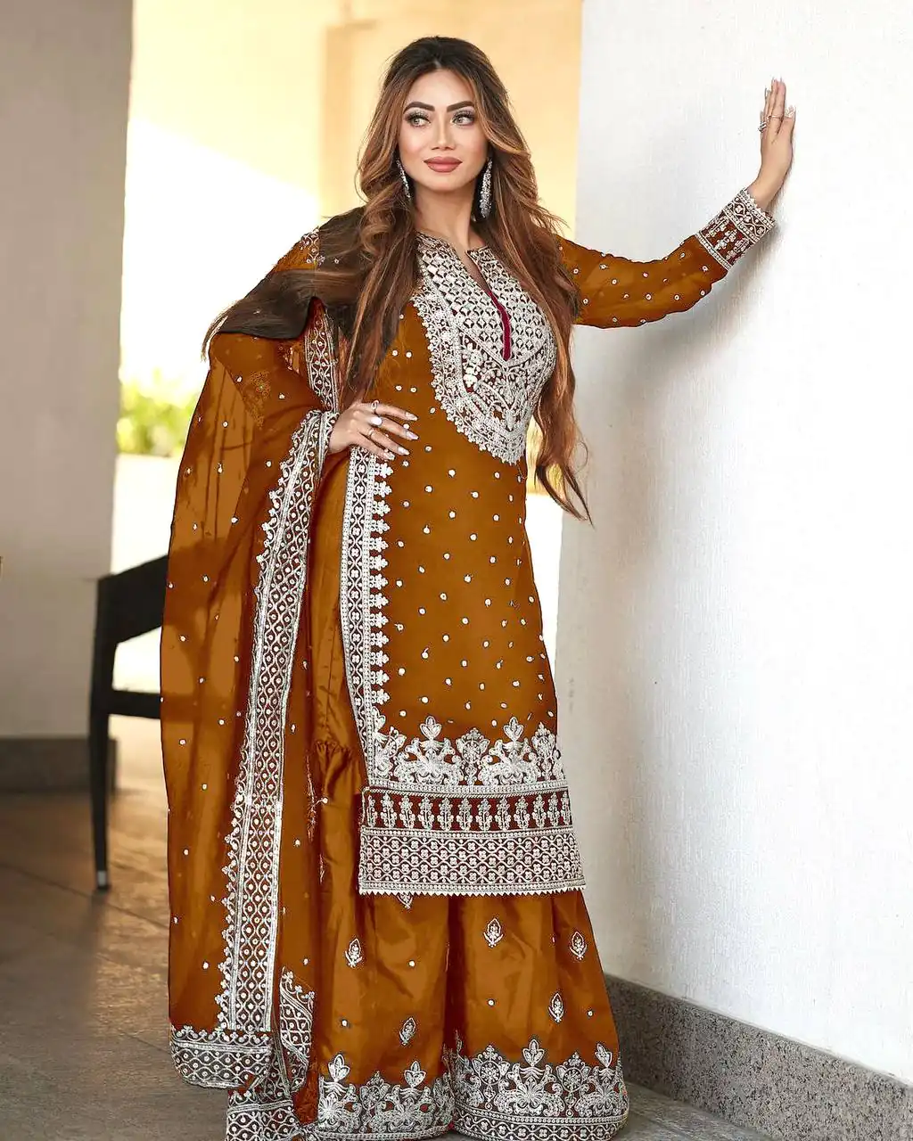 SSR 449 Rust Orange Color Georgette Embroidery Sequence Salwar Suit Wedding, Party, Festive, Events Expected Delivery 4-6 Working Days @ 2049/- Only | Casual Suits, Creative suits, Designer Suits, Party Wear Suits, Salwar suit, Straight Suits