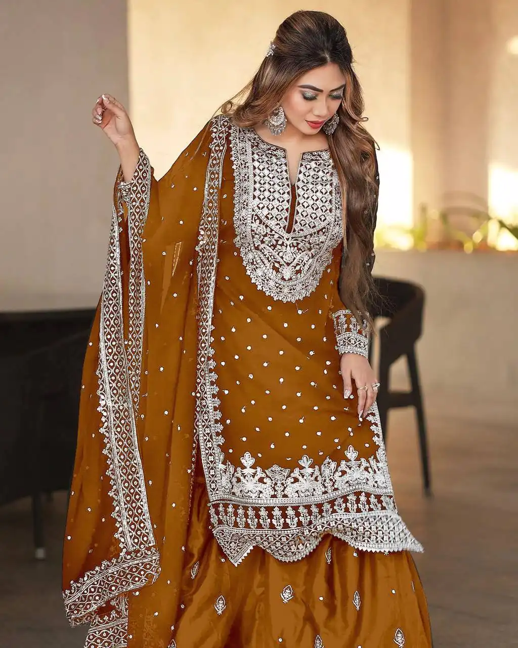 SSR 449 Rust Orange Color Georgette Embroidery Sequence Salwar Suit Wedding, Party, Festive, Events Expected Delivery 4-6 Working Days @ 2049/- Only | Casual Suits, Creative suits, Designer Suits, Party Wear Suits, Salwar suit, Straight Suits