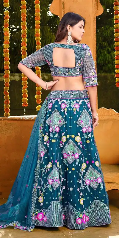 BD 1541 Blue Color Butterfly Net Sequins Embroidered Work Lehenga Choli Casual, Wedding, Festive, Events Expected Delivery 4-6 Working Days @2849 /- | Bollywood Lehenga, Creative Lehenga, Designer Lehenga, Embroidered Lehenga, Lehenga, Party Wear Lehenga