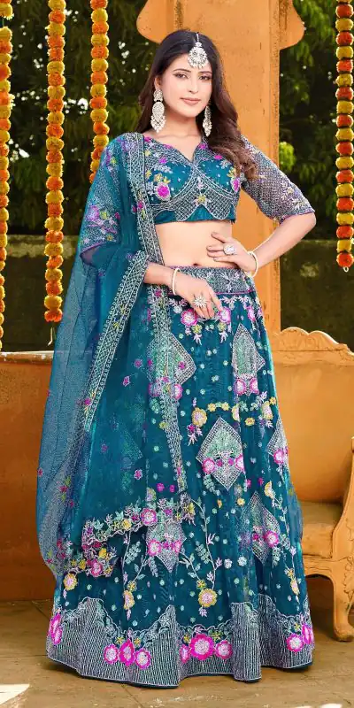 BD 1541 Blue Color Butterfly Net Sequins Embroidered Work Lehenga Choli Casual, Wedding, Festive, Events Expected Delivery 4-6 Working Days @2849 /- | Bollywood Lehenga, Creative Lehenga, Designer Lehenga, Embroidered Lehenga, Lehenga, Party Wear Lehenga