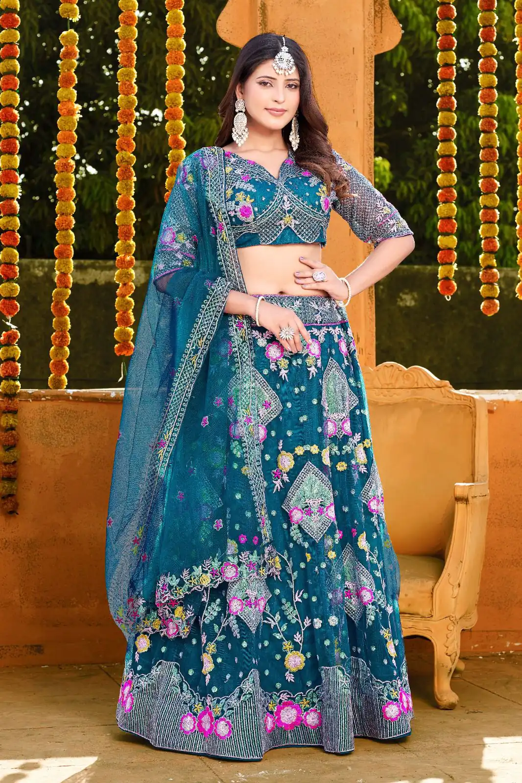 BD 1541 Blue Color Butterfly Net Sequins Embroidered Work Lehenga Choli Casual, Wedding, Festive, Events Expected Delivery 4-6 Working Days @2849 /- | Bollywood Lehenga, Creative Lehenga, Designer Lehenga, Embroidered Lehenga, Lehenga, Party Wear Lehenga