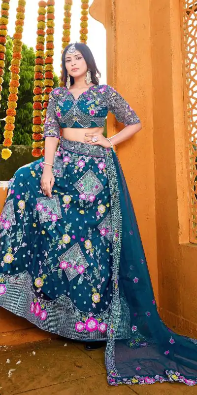 BD 1541 Blue Color Butterfly Net Sequins Embroidered Work Lehenga Choli Casual, Wedding, Festive, Events Expected Delivery 4-6 Working Days @2849 /- | Bollywood Lehenga, Creative Lehenga, Designer Lehenga, Embroidered Lehenga, Lehenga, Party Wear Lehenga