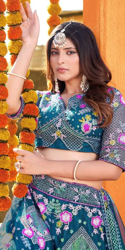 BD 1541 Blue Color Butterfly Net Sequins Embroidered Work Lehenga Choli Casual, Wedding, Festive, Events Expected Delivery 4-6 Working Days @2849 /- | Bollywood Lehenga, Creative Lehenga, Designer Lehenga, Embroidered Lehenga, Lehenga, Party Wear Lehenga