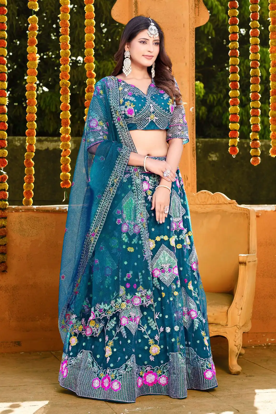 BD 1541 Blue Color Butterfly Net Sequins Embroidered Work Lehenga Choli Casual, Wedding, Festive, Events Expected Delivery 4-6 Working Days @2849 /- | Bollywood Lehenga, Creative Lehenga, Designer Lehenga, Embroidered Lehenga, Lehenga, Party Wear Lehenga