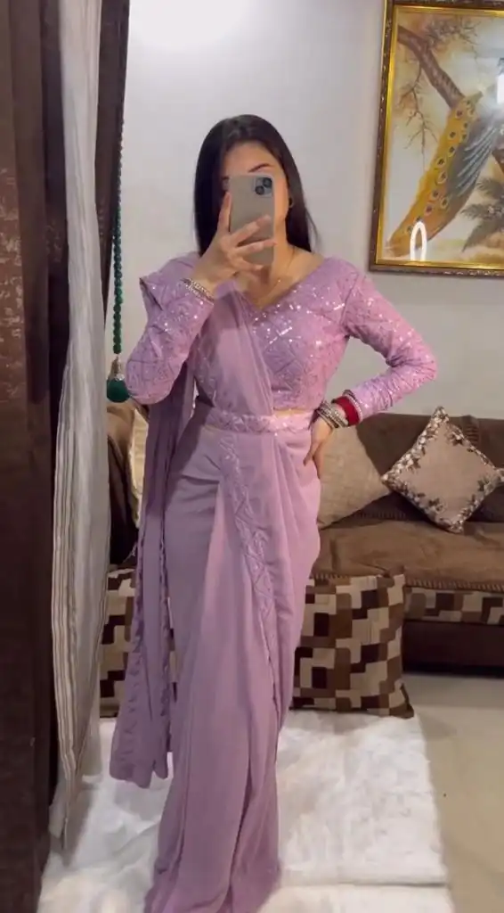 BT 1214 Light Purple Color Georgette Embroidery Thread Work Saree Casual, Party Wear, Traditional Wear, Wedding Wear, Events Etc.@1749/- | Bollywood Sarees, Creative Sarees, Designer Sarees, Ethnic Saree, Modern Digital sarees, Party Wear Sarees, Sarees