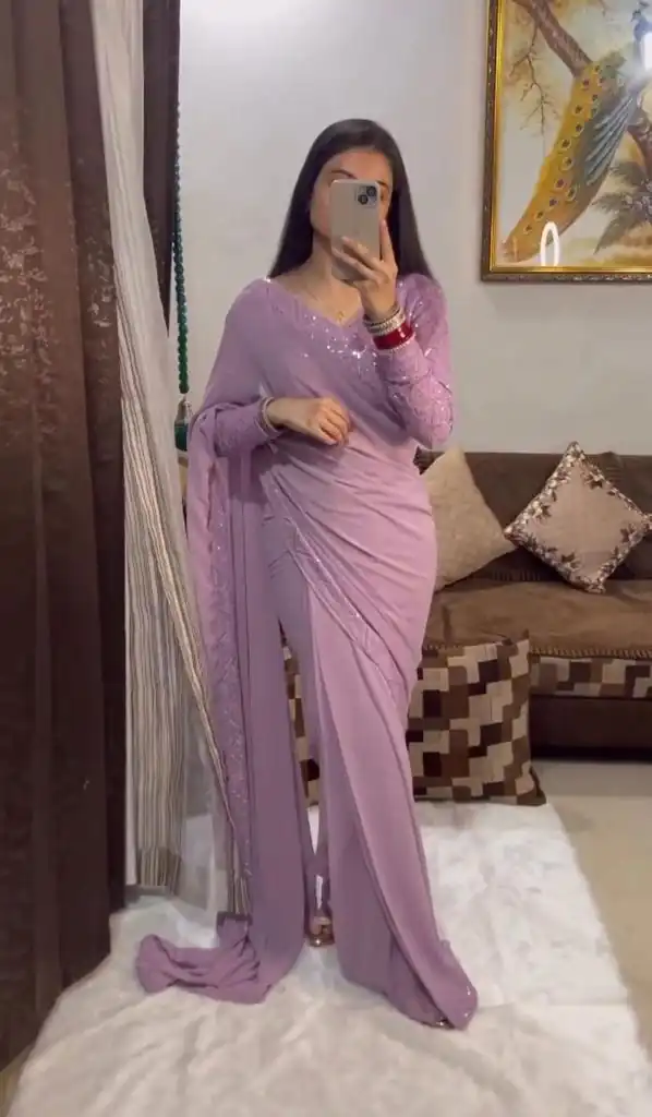 BT 1214 Light Purple Color Georgette Embroidery Thread Work Saree Casual, Party Wear, Traditional Wear, Wedding Wear, Events Etc.@1749/- | Bollywood Sarees, Creative Sarees, Designer Sarees, Ethnic Saree, Modern Digital sarees, Party Wear Sarees, Sarees