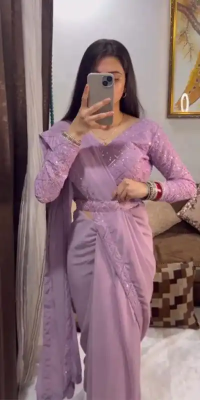 BT 1214 Light Purple Color Georgette Embroidery Thread Work Saree Casual, Party Wear, Traditional Wear, Wedding Wear, Events Etc.@1749/- | Bollywood Sarees, Creative Sarees, Designer Sarees, Ethnic Saree, Modern Digital sarees, Party Wear Sarees, Sarees