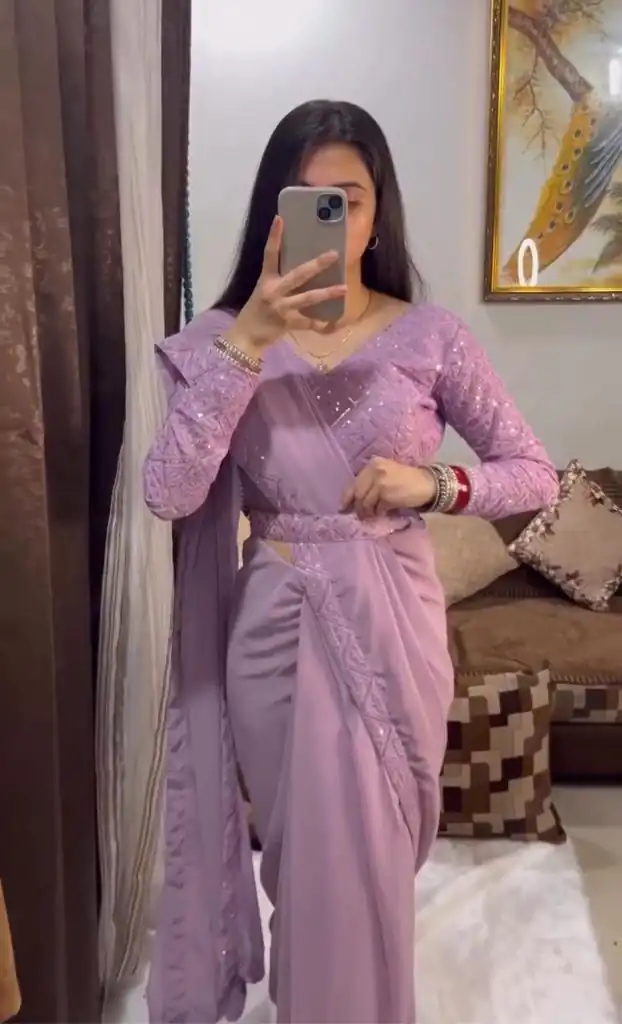 BT 1214 Light Purple Color Georgette Embroidery Thread Work Saree Casual, Party Wear, Traditional Wear, Wedding Wear, Events Etc.@1749/- | Bollywood Sarees, Creative Sarees, Designer Sarees, Ethnic Saree, Modern Digital sarees, Party Wear Sarees, Sarees