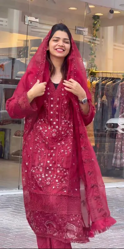ST 151 Red Color Foix Organza Embroidery Sequences Work Salwar Suit Casual, Wedding, Party, Festive, Events Etc. Expected Delivery 4-6 Working Days @2050/- | Jump Suits, Casual Suits, Creative suits, Designer Suits, Palazzo Suits, Party Wear Suits, Patiala Suits, Salwar suit, Straight Suits