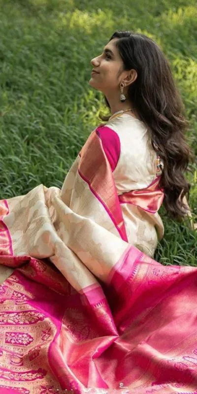 KP 3043 Cream  Color Soft Lichi Silk Cloth Beautiful Rich Pallu Saree Casual, Party Wear, Wedding, Events Etc.   Expected Delivery 4-6 Working Days @ 1499/- | Bollywood Sarees, Creative Sarees, Designer Sarees, Embroidered Sarees, Ethnic Saree, Modern Digital sarees, Party Wear Sarees, Sarees