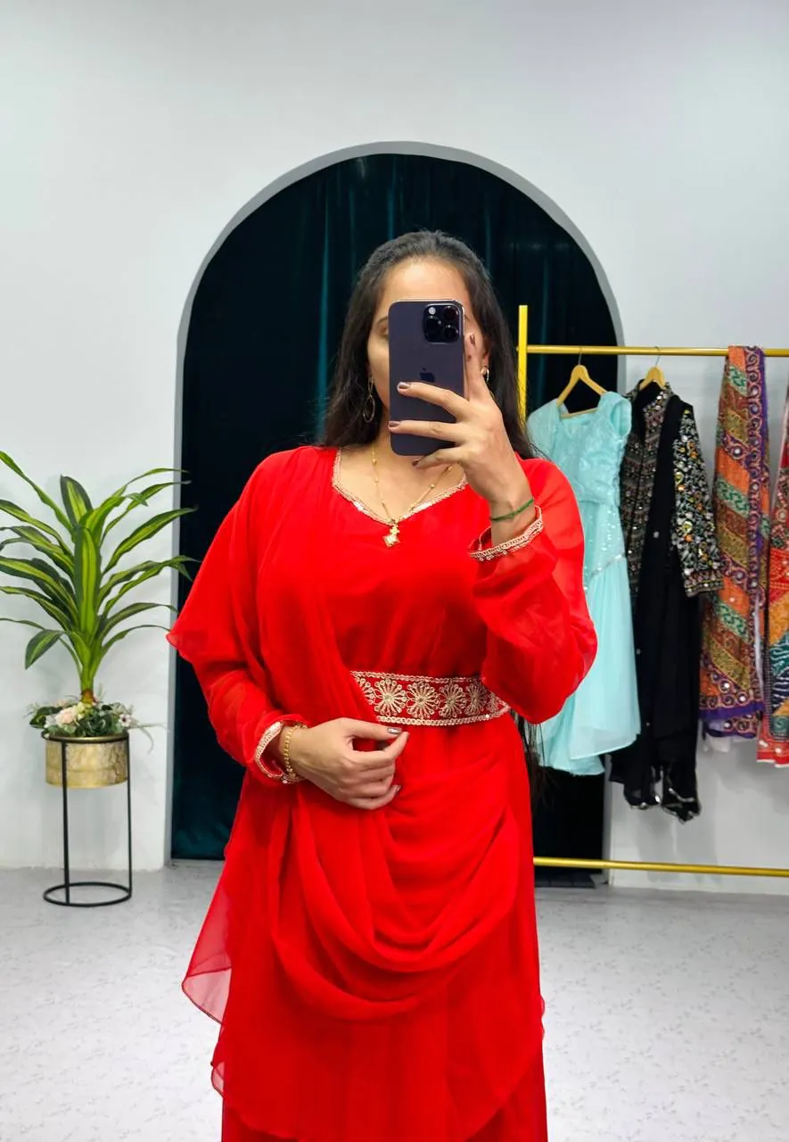 ST 1039 Red Color Faux Georgette Sequence New Stilly Gown Casual, Wedding, Party, Festive, Events Etc. Expected Delivery 4-6 Working Days @2199/- | Bollywood Gowns, Creative Gowns, Designer Gowns, Embroidered Gowns, Gowns, Party Wear Gowns, Straight Suits
