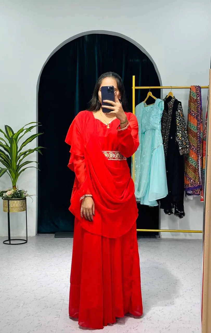 ST 1039 Red Color Faux Georgette Sequence New Stilly Gown Casual, Wedding, Party, Festive, Events Etc. Expected Delivery 4-6 Working Days @2199/- | Bollywood Gowns, Creative Gowns, Designer Gowns, Embroidered Gowns, Gowns, Party Wear Gowns, Straight Suits