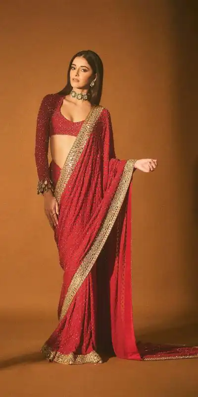 KD 427 Red Saree : Faux Georgette With Sequence Work Saree Casual, Party, Wedding, Festive, Events Etc. Expected Delivery 4-6 Working Days @2249/- | Bollywood Sarees, Creative Sarees, Designer Sarees, Embroidered Sarees, Modern Digital sarees, Party Wear Sarees, Sarees