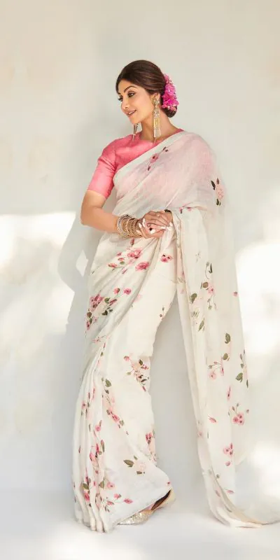 RS Shilpa Shetty Cream Color Linen Digital Flower Printed Saree Casual, Party, Wedding, Festive, Events Etc.  Expected Delivery  4-6 Working Days @1449/- Only | Bollywood Sarees, Creative Sarees, Designer Sarees, Embroidered Sarees, Ethnic Saree, Modern Digital sarees, Party Wear Sarees, Sarees