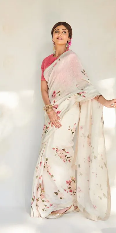 RS Shilpa Shetty Cream Color Linen Digital Flower Printed Saree Casual, Party, Wedding, Festive, Events Etc.  Expected Delivery  4-6 Working Days @1449/- Only | Bollywood Sarees, Creative Sarees, Designer Sarees, Embroidered Sarees, Ethnic Saree, Modern Digital sarees, Party Wear Sarees, Sarees