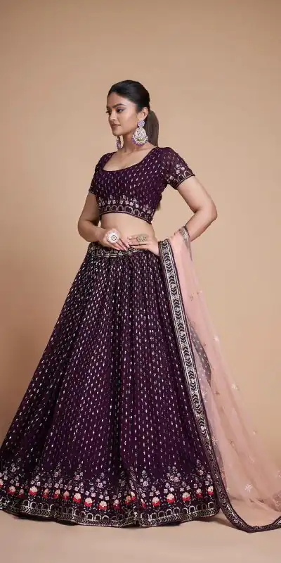 RC 247 Coffee Color Heavy Georgette Embroidery Sequins Lehenga Choli Casual, Party Wedding, Festive, Events Etc. Delivery 4-6 Working Days 4999/- | Bollywood Lehenga, Creative Lehenga, Designer Lehenga, Embroidered Lehenga, Lehenga, Party Wear Lehenga