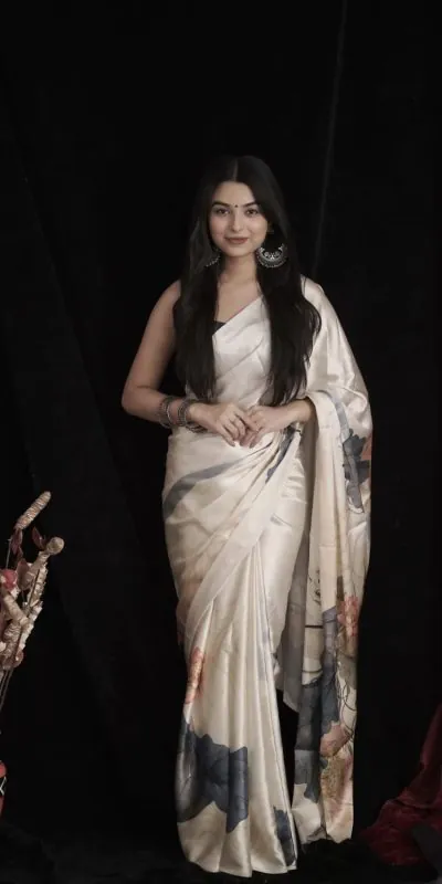 RM101 Cream Color Heavy Devsena Soft Silk Digital Printed Saree Casual, Party Wear, Wedding, Events Etc Delivery Expected.4-6 Working Days 1499/- | Bollywood Sarees, Creative Sarees, Designer Sarees, Embroidered Sarees, Ethnic Saree, Modern Digital sarees, Party Wear Sarees, Sarees