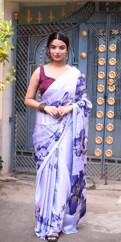 RM101 Light Blue Color Heavy Devsena Soft Silk Digital Printed Saree Casual, Party Wear, Wedding, Events Etc Delivery Expected.4-6 Working Days 1499/- | Bollywood Sarees, Creative Sarees, Designer Sarees, Embroidered Sarees, Ethnic Saree, Modern Digital sarees, Party Wear Sarees, Sarees